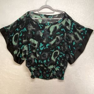 Express top womens Large Bat Wing Sleeves silk blend PTP 18" psychedelic smocked